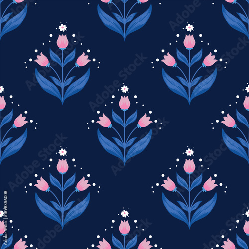 seamless floral pattern dark blue 