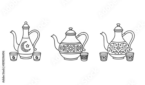 Arabic Turkish Heritage Teapot and Coffee Cup Cartoon Vector Set