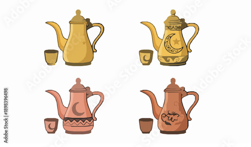 Old Arabic Teapot and Coffee Cup Ramadan Cartoon Vector Icon