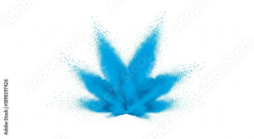 Blue Marijuana Leaf Powder Explosion Isolated on White Background