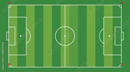 aerial view of a soccer field with white lines and goals