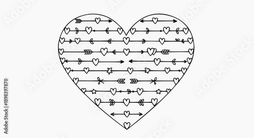 Heart with arrows and hearts pattern on white background for love concepts