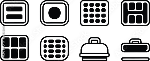 Trash Bin Vent Grille Line Art Icon Set with Minimal Waste Container Top Symbols