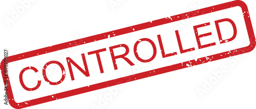 Distressed red CONTROLLED rubber stamp marking an important official document on white