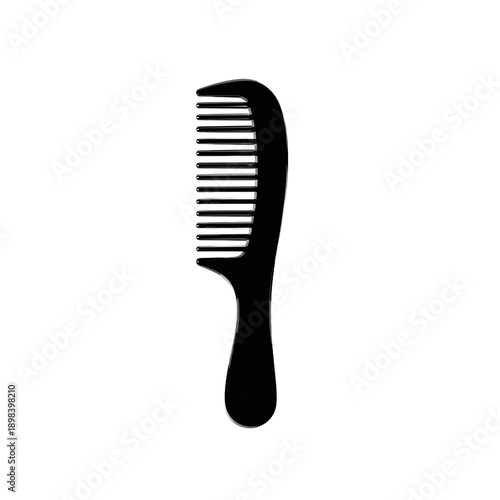Minimalist black and white icon of a hair comb, flat design, centered and isolated on white background