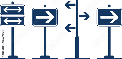 Collection of Blue Directional Road Signs with Arrows on White Background traffic sign directional sign
