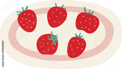 Fresh red strawberries on a white plate illustration