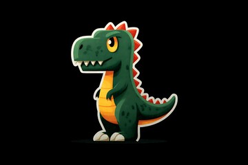Green Cartoon Dinosaur with Red Spikes on Black Background photo (637