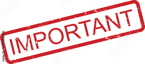 Grungy red rectangular rubber stamp with the word IMPORTANT centered on a bright white background