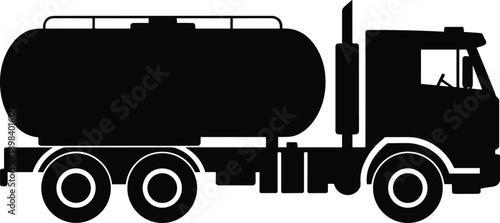 Silhouette of a fuel tanker truck with six wheels on a white background Keywords: silhouette, fuel tanker, truck, tanker truck