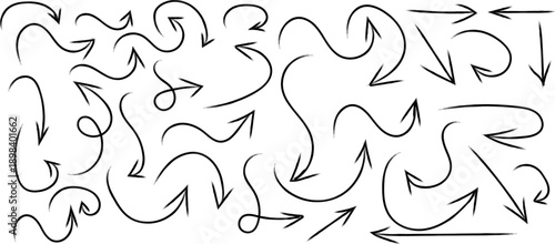 An assortment of black hand drawn arrows in various curves and directions fill the frame creating a dynamic visual pattern high quality professional