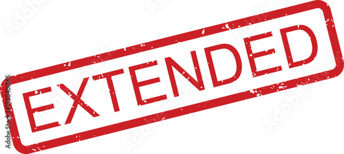 Grungy red rubber stamp showing the word EXTENDED inside a rectangular border on a clean white surface