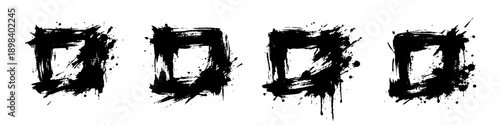 Set of rough black ink square frames with splashes and brush textures, ideal for photo borders and grunge design layouts.