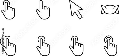 Click touch cursor icon set user interface interaction pointer hand tap symbols minimal outline vector illustration