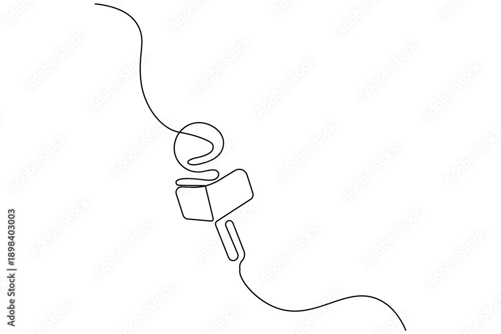 Obraz premium Continuous line art of a microphone for podcast and music logo design 