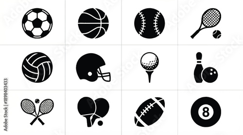 collection of black sport icons on white square