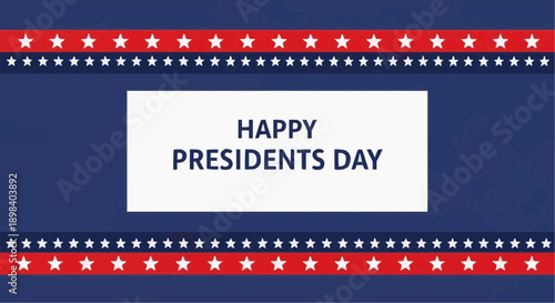 Happy presidents day greeting card with patriotic stars on blue background