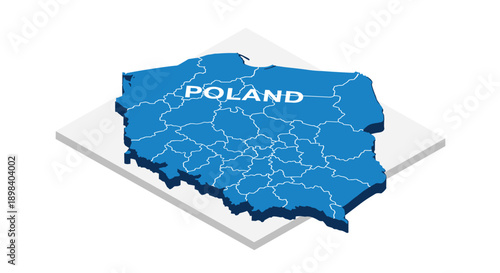 Isometric map of poland with regional divisions in blue