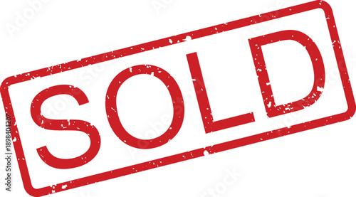 Prominent red grunge effect rubber stamp clearly displays the word SOLD on a clean white surface