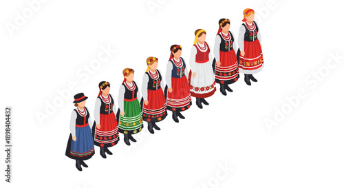 Traditional folk dance ensemble in vibrant costumes