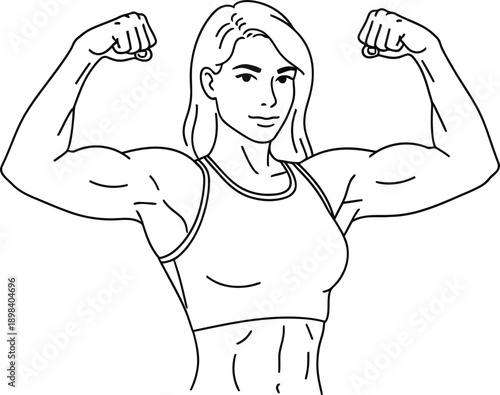 Strong woman flexing muscles isolated on transparent background, Vector