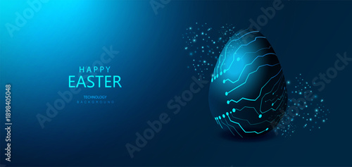 easter circuit egg, ai technology background, futuristic holiday card vector