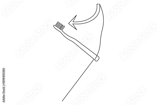A minimalist continuous one line drawing of a toothbrush on a white background, perfect for dental health and oral hygiene design concepts in a modern vector style.