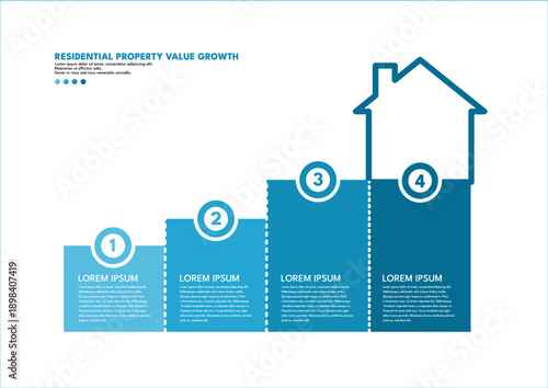 Residential property value growth infographic with house silhouette and bar chart. Vector illustration