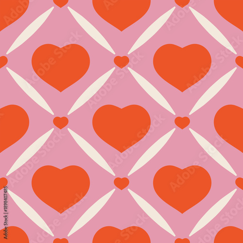Bezszwowy prosty wzór czerwonych serc na różowym tle - romantyczny design walentynkowy.	
