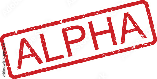 Red Alpha rubber stamp impression signifies an early version or initial stage of development