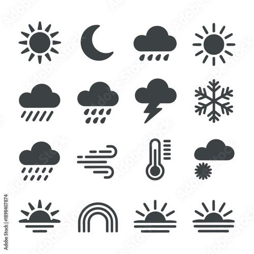 Weather Forecast and Meteorological Symbols Vector Icon Set