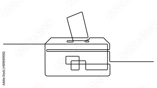 Continuous one line drawing of a vote ballot box. putting paper in the ballot box for General Regional or Presidential Election. Voting concept. Hand drawn minimalism style vector illustration