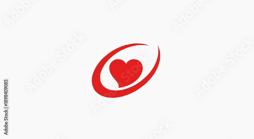 Red heart symbol with swirling curve on white background representing love