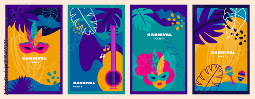 Brazilian Carnival, music festival, masquerade flyer template set