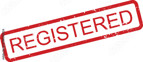 Red grunge effect rubber stamp displaying the word REGISTERED on a clean white surface