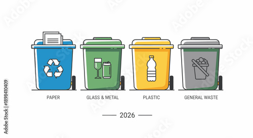 Colorful Recycling Bins for Different Waste.