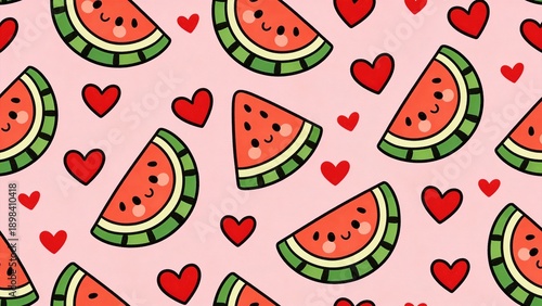 Cute Seamless Watermelon Pattern With Hearts