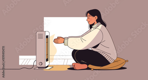 Cute illustration of a young woman enjoying a cozy interior with a vintage color palette, flat vector style