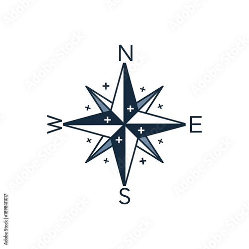 Detailed navigation compass star with cardinal directions isolated on transparent background