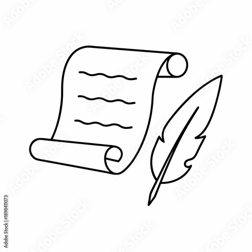 Ancient Scroll with Feather Pen Vector