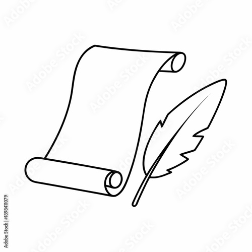 Ancient Scroll with Feather Pen Vector