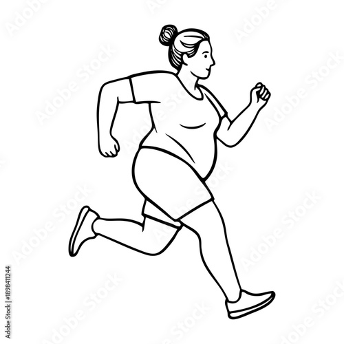Dibujo sencillo con líneas de una mujer con sobrepeso corriendo para perder peso