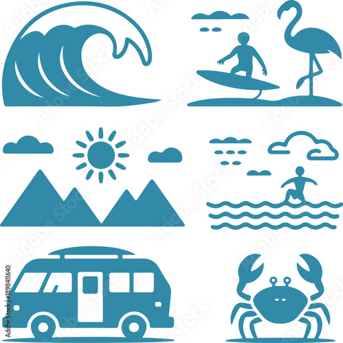 Set of summer vacation and beach icons