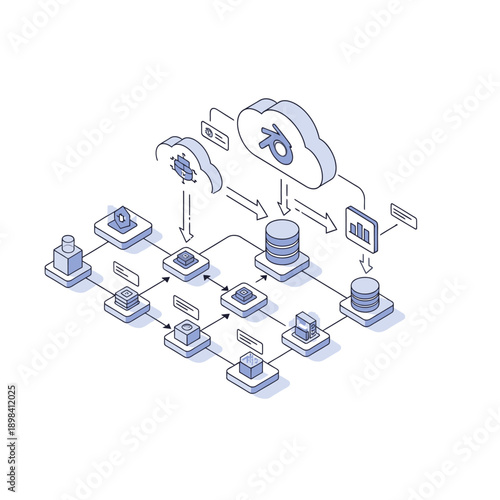 Cloud Computing Network Infrastructure Diagram Illustration.