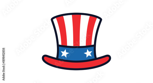 Patriotic uncle sam hat featuring red and white stripes with a blue band and white stars isolated on a plain white background.