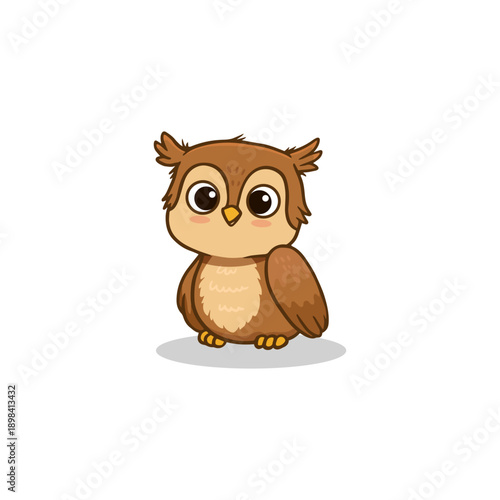 Cute cartoon owl on white background. Owlet in flat style. Illustration for card designs, banners, children's books and patterns. Vector illustration