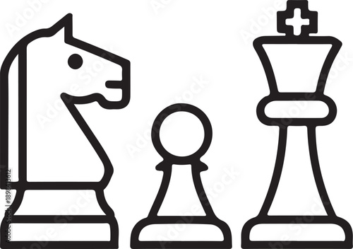 Minimal silhouette style vector chess strategy logo design featuring clean black shapes, smart symbolic forms, simple line art, modern minimalist concept ideal for chess clubs, gaming brands, strategy