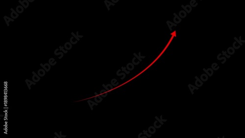 Business graph chart with upward trend arrow red color animation on black background.