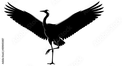 Flying stork bird silhouette vector illustration in a simple wildlife style