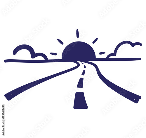 Road to sunrise hand drawn illustration depicting journey travel destination and future